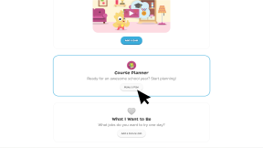 The Goals and Plans page in a student account in Xello. The cursor is the section called Course Planner and is clicking a button called Make a plan.